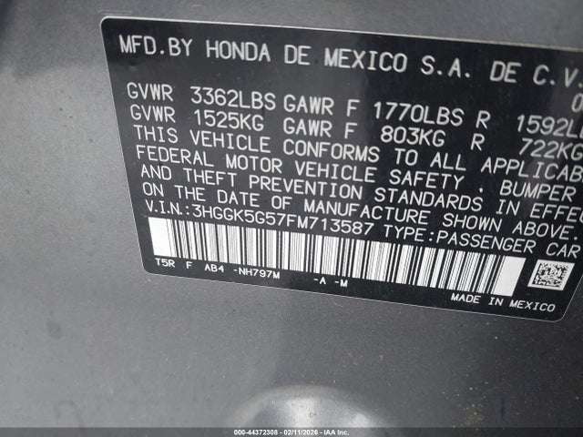 3HGGK5G57FM713587 Honda FIT LX