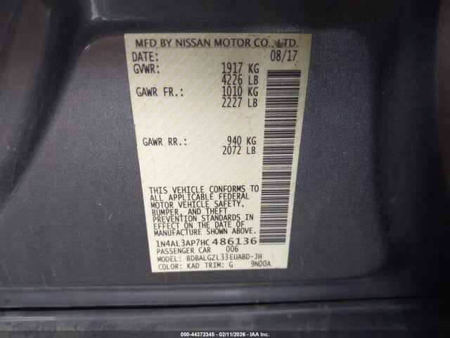 Nissan Altima 2.5 S 2017 1N4AL3AP7HC486136 Image 9