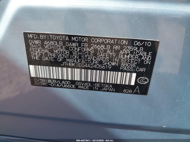 Продажа на аукционе авто 2010 Lexus Es 350, vin: JTHBK1EG4A2405619, номер лота: 44372411