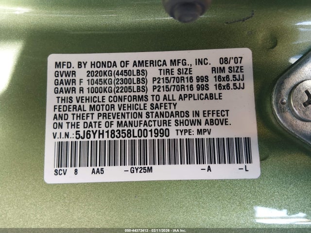 2008 HONDA ELEMENT 5J6YH18358L001990 Photo 8