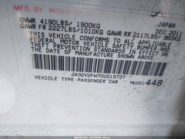 2012 MITSUBISHI LANCER JA32V2FW7CU015737 Photo 8