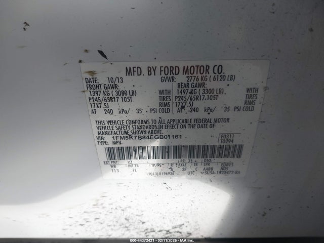 1FM5K7B84EGB01161 Ford Explorer