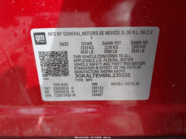 44372429 :رقم المزاد ، 3GKALTEV6NL235535 vin ، 2022 Gmc Terrain Awd Sle مزاد بيع