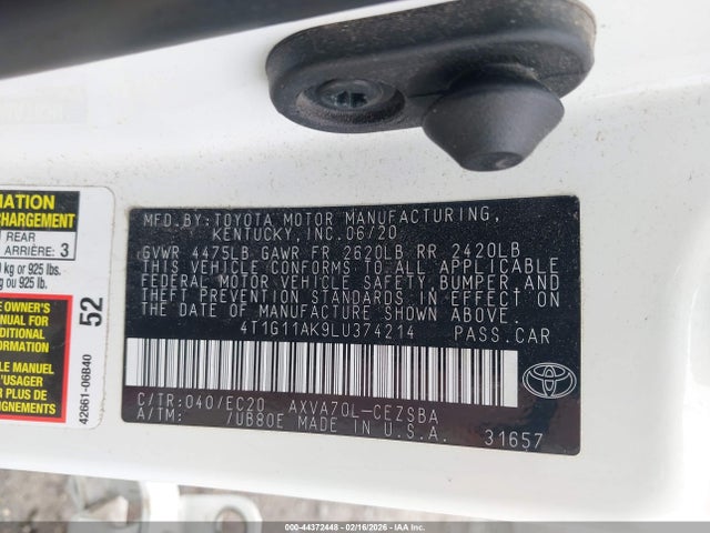4T1G11AK9LU374214 Toyota Camry Se Nightshade Edition