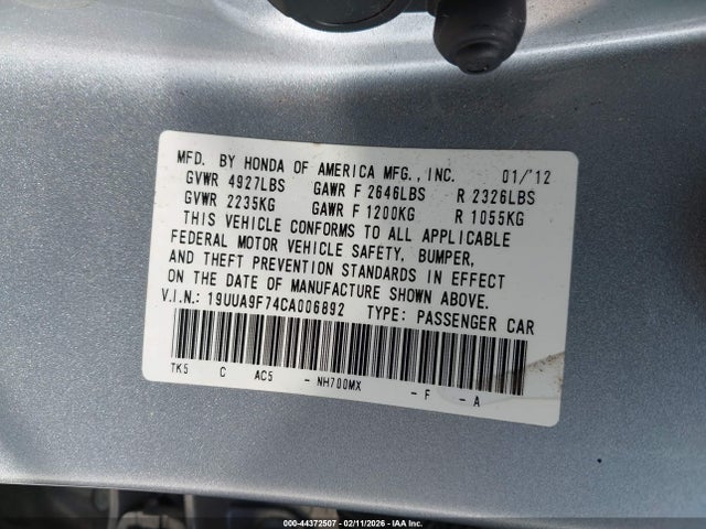 Aukcja sprzedaży 2012 Acura Tl 3.7, vin: 19UUA9F74CA006892, numer aukcji: 44372507