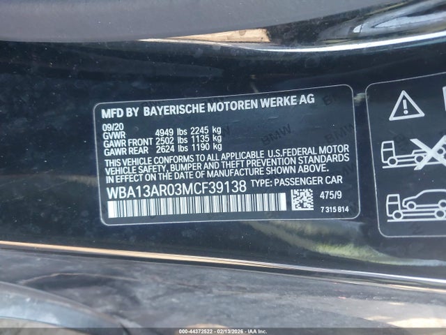 Aukcja sprzedaży 2021 Bmw M440i Xdrive, vin: WBA13AR03MCF39138, numer aukcji: 44372522