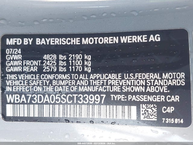 2025 Bmw M440i მანქანა იყიდება აუქციონზე, vin: WBA73DA05SCT33997, აუქციონის ნომერი: 44372539