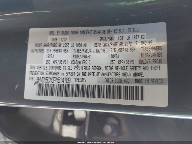 44372546 :رقم المزاد ، 3MVDMBCM3PM514169 vin ، 2023 Mazda Cx-30 2.5 S Carbon Edition مزاد بيع