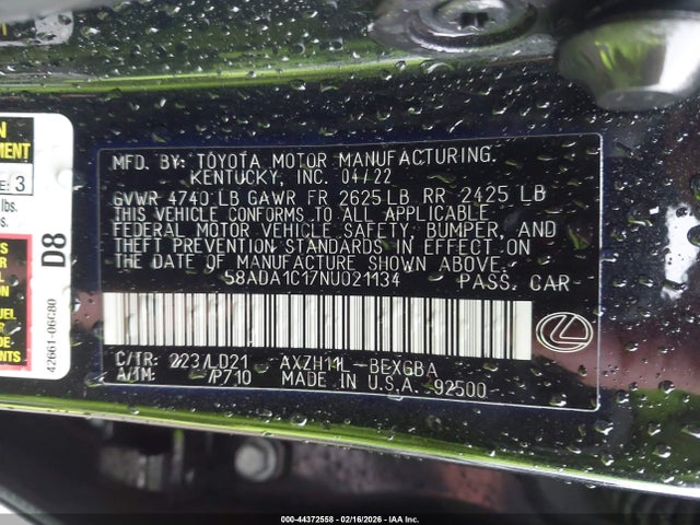 2022 LEXUS ES 300H 58ADA1C17NU021134 Photo 8