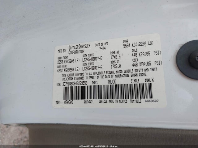 Aukcja sprzedaży 2004 Dodge Ram 3500 Slt/laramie, vin: 3D7MU48C94G269553, numer aukcji: 44372581