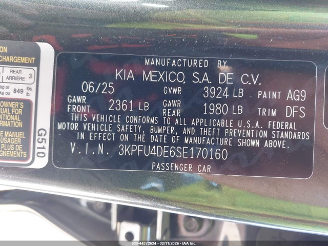 2025 Kia K4 Ex მანქანა იყიდება აუქციონზე, vin: 3KPFU4DE6SE170160, აუქციონის ნომერი: 44372624
