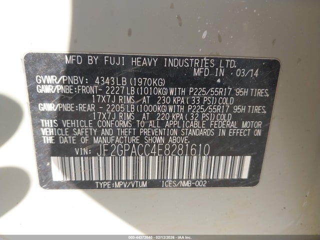 44372640 :رقم المزاد ، JF2GPACC4E8281610 vin ، 2014 Subaru Xv Crosstrek 2.0i Premium مزاد بيع