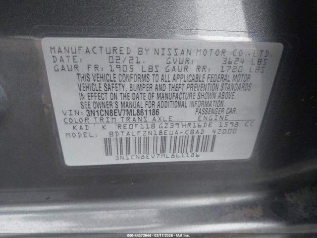 Nissan Versa Sv Xtronic Cvt 2021 3N1CN8EV7ML861186 Image 9
