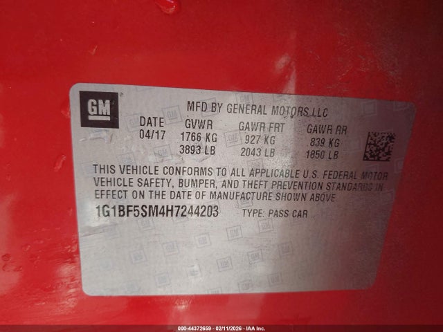 1G1BF5SM4H7244203 Chevrolet Cruze Premier Auto
