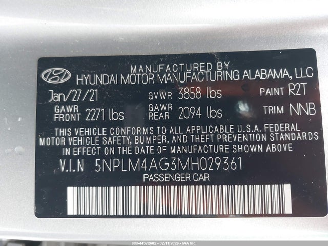 5NPLM4AG3MH029361 Hyundai ELANTRA SEL