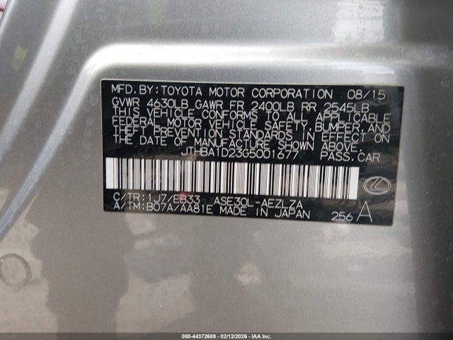 44372689 :رقم المزاد ، JTHBA1D23G5001677 vin ، 2016 Lexus Is 200t مزاد بيع
