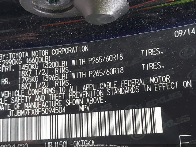 Aukcja sprzedaży 2015 Lexus Gx 460, vin: JTJBM7FX8F5094504, numer aukcji: 44372690