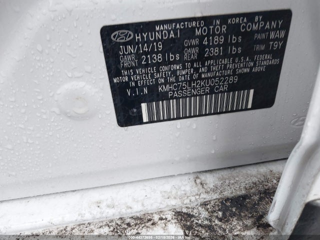 KMHC75LH2KU052289 Hyundai IONIQ ELECTRIC