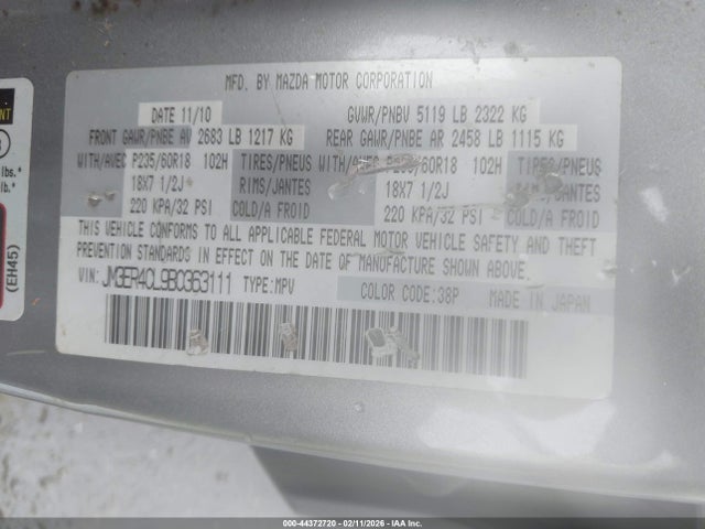 Aukcja sprzedaży 2011 Mazda Cx-7 S Touring, vin: JM3ER4CL9B0363111, numer aukcji: 44372720