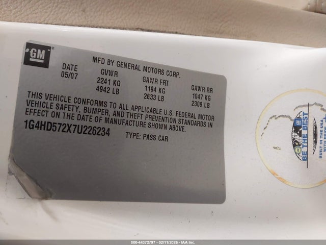 Продажа на аукционе авто 2007 Buick Lucerne Cxl, vin: 1G4HD572X7U226234, номер лота: 44372797