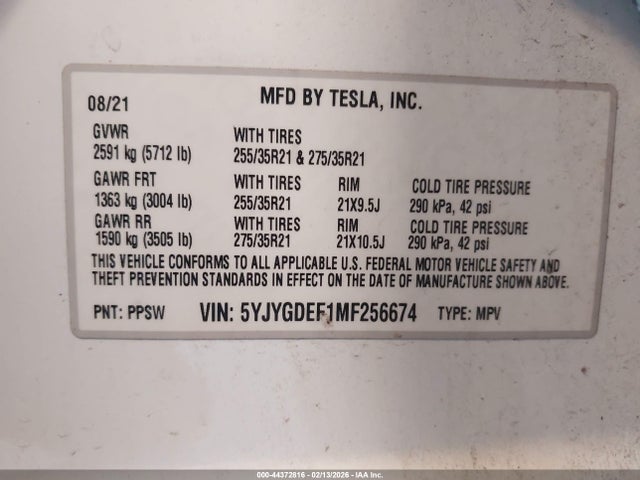 Aukcja sprzedaży 2021 Tesla Model Y Performance Dual Motor All-wheel Drive, vin: 5YJYGDEF1MF256674, numer aukcji: 44372816
