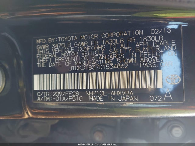 2013 TOYOTA PRIUS C JTDKDTB37D1534862 Photo 8