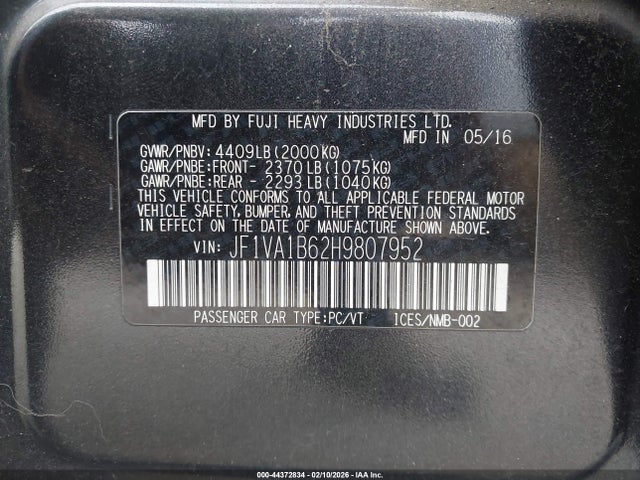 Subaru WRX 2017 JF1VA1B62H9807952 Image 9