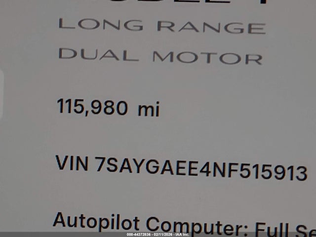 2022 Tesla Model Y Long Range Dual Motor All-wheel Drive მანქანა იყიდება აუქციონზე, vin: 7SAYGAEE4NF515913, აუქციონის ნომერი: 44372836