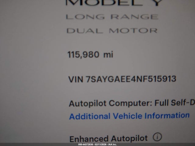 Aukcja sprzedaży 2022 Tesla Model Y Long Range Dual Motor All-wheel Drive, vin: 7SAYGAEE4NF515913, numer aukcji: 44372836