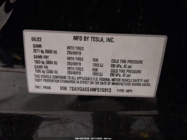 2022 Tesla Model Y Long Range Dual Motor All-wheel Drive მანქანა იყიდება აუქციონზე, vin: 7SAYGAEE4NF515913, აუქციონის ნომერი: 44372836