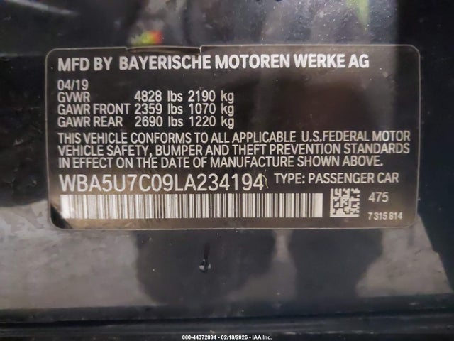 44372894 :رقم المزاد ، WBA5U7C09LA234194 vin ، 2020 Bmw M340i مزاد بيع