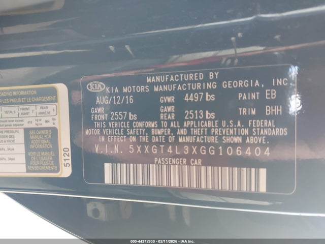 5XXGT4L3XGG106404 KIA Optima Lx