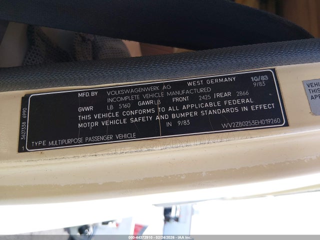 1984 VOLKSWAGEN VANAGON WV2ZB0253EH019260 Photo 8