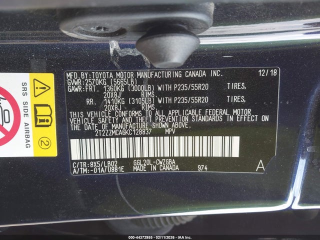 2019 Lexus Rx 350 მანქანა იყიდება აუქციონზე, vin: 2T2ZZMCA6KC128837, აუქციონის ნომერი: 44372955