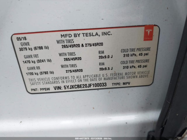 2018 TESLA MODEL X 5YJXCBE20JF100033 Photo 8