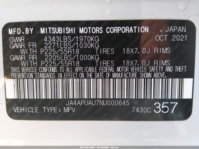 2022 MITSUBISHI OUTLANDER SPORT JA4APUAU7NU000645 Photo 8