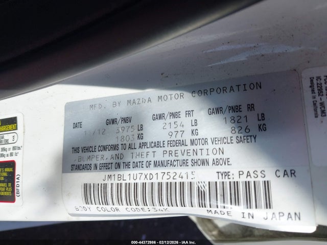 Продаж на аукціоні авто 2013 Mazda Mazda3 I Sport, vin: JM1BL1U7XD1752415, номер лоту: 44372986