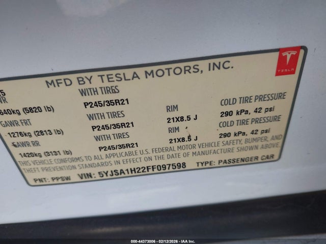 2015 TESLA MODEL S 5YJSA1H22FF097598 Photo 8