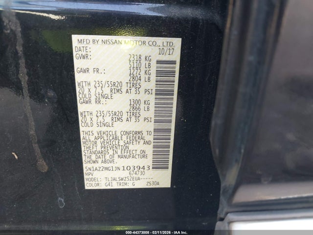 5N1AZ2MG1JN103943 Nissan Murano Platinum