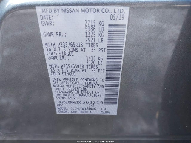 Aukcja sprzedaży 2019 Infiniti Qx60 Luxe, vin: 5N1DL0MM2KC568219, numer aukcji: 44373083