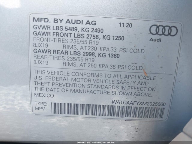 Продаж на аукціоні авто 2021 Audi Q5 Prestige 45 Tfsi Quattro S Tronic, vin: WA1CAAFYXM2025666, номер лоту: 44373097