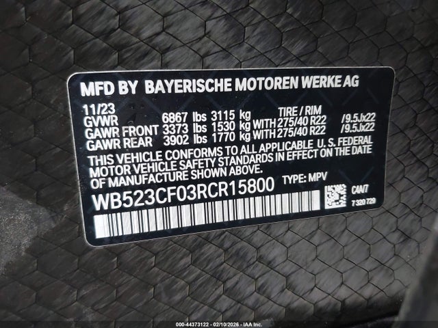 Продаж на аукціоні авто 2024 Bmw Ix Xdrive50, vin: WB523CF03RCR15800, номер лоту: 44373122