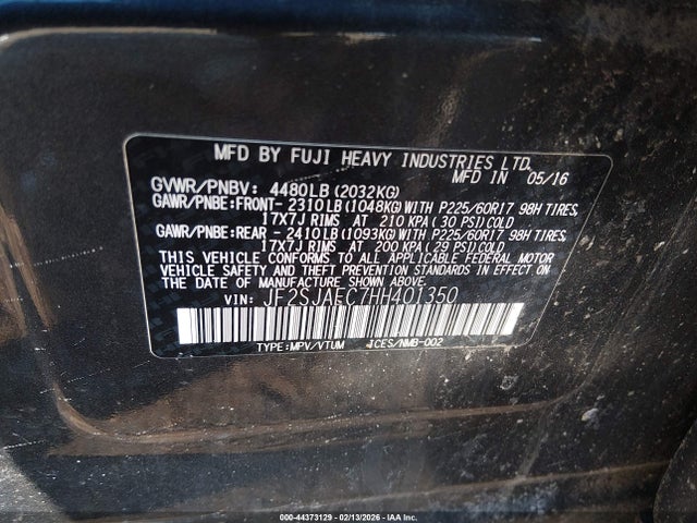 Aukcja sprzedaży 2017 Subaru Forester 2.5i Premium, vin: JF2SJAEC7HH401350, numer aukcji: 44373129