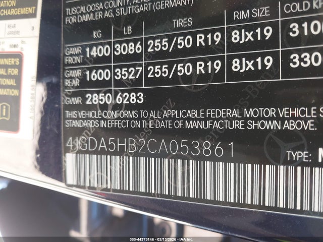 44373146 :رقم المزاد ، 4JGDA5HB2CA053861 vin ، 2012 Mercedes-benz Ml 350 4matic مزاد بيع