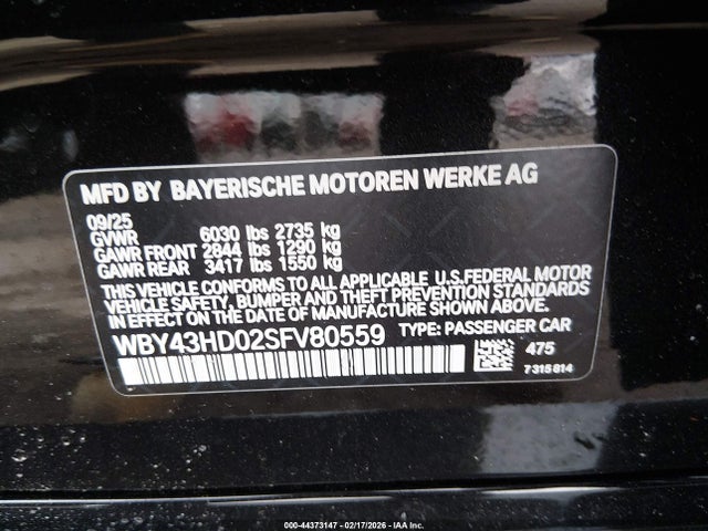 Aukcja sprzedaży 2025 Bmw I4 Gran Coupe Xdrive40, vin: WBY43HD02SFV80559, numer aukcji: 44373147