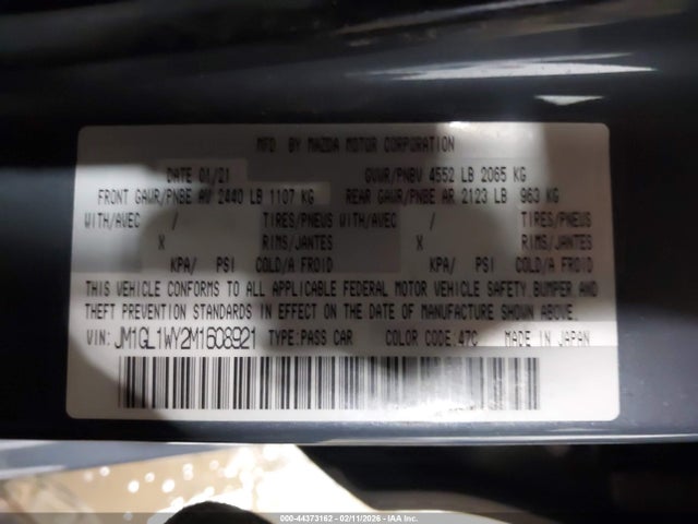 Продаж на аукціоні авто 2021 Mazda Mazda6 Carbon Edition, vin: JM1GL1WY2M1608921, номер лоту: 44373162