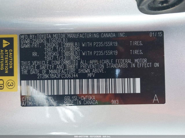 2T2BK1BA3FC306344 Lexus RX 350