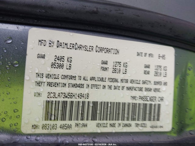 2006 Chrysler 300c Srt8 მანქანა იყიდება აუქციონზე, vin: 2C3LA73W56H149418, აუქციონის ნომერი: 44373180