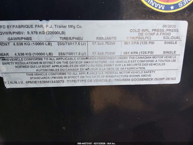 2021 Pj Trailers Unknown მანქანა იყიდება აუქციონზე, vin: 4P5DE1629M1343073, აუქციონის ნომერი: 44373187