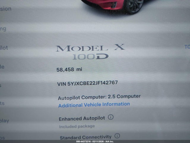 Продажа на аукционе авто 2018 Tesla Model X 100d/75d/p100d, vin: 5YJXCBE22JF142767, номер лота: 44373216